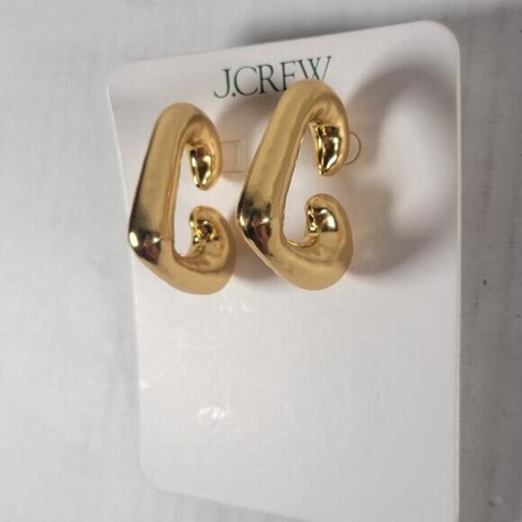 J.Crew Flynn Heart Hoop Chunky Statement Trendy Gold 1.5" Earrings #BX283 - Picture 2 of 3